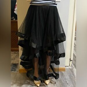 Venus black asymmetrical sheer tulle skirt with slip underneath